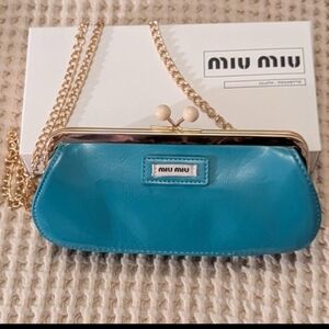 Miu Miu Blue Leather Clutch Bag Crossberry New In Box Free Gift